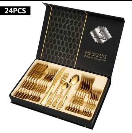 24pcs Stainless steel tableware Gold
