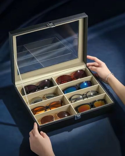 8 grid leather multi sunglasses organizer