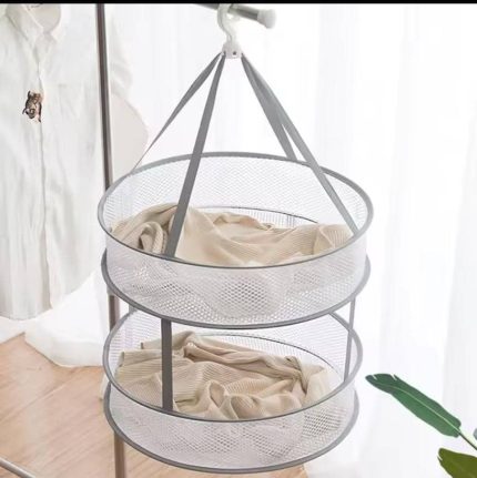 Foldable double layer clothes dryer basket with hanging hook