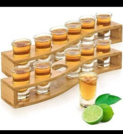 6 Slots Shot Glass with Rack - Brown