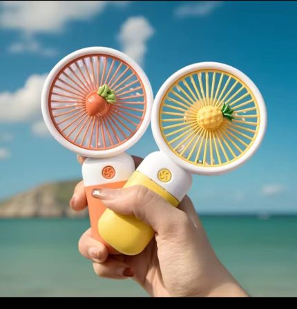 Rechargeable handheld fan design with mobile phone holder