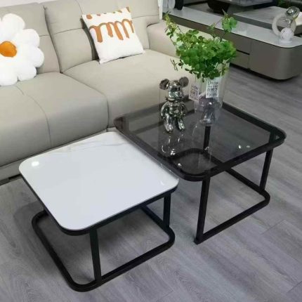 Square Nordic Marble/Glass Top Twin Table