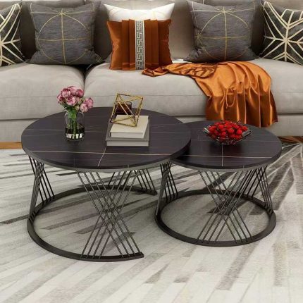 Glamorous Round Marble Nest Table Black