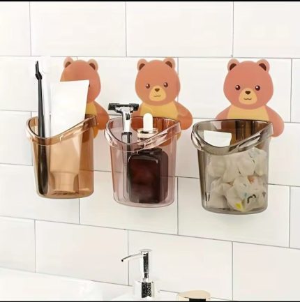 Cute bear pattern wall mounted toothbrush storage rack