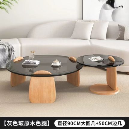 Round Center Table Glass Aesthetic Furniture - Brown