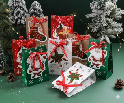 Christmas Gift Bags with Ribbon (Set of 25)