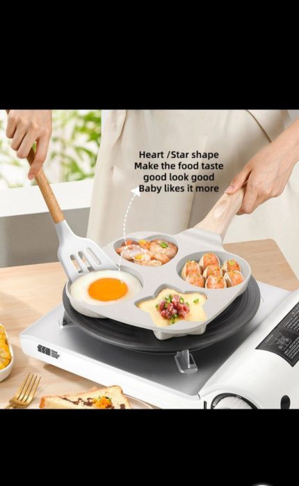 Four-Slot Non-Stick Fry Pan with Wooden Handle