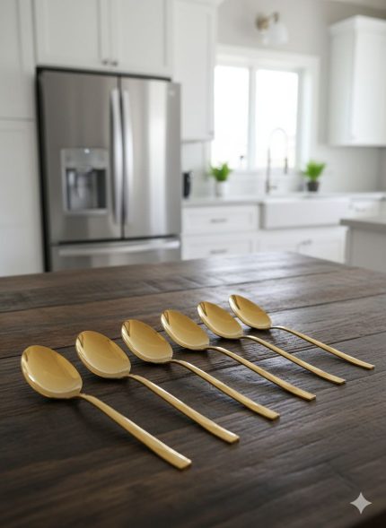 6 Piece Golden Stainless hut Steel Table Spoon Set