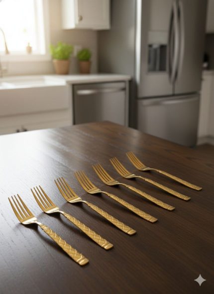 6 Piece Golden Stainless Steel Table Fork Set