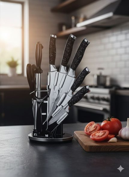 Kitchen Knives and Peeler Set with Stand