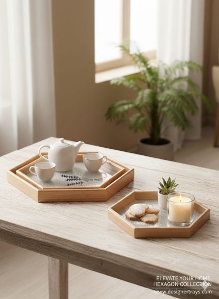 3 Set Hexagon Bamboo Tray