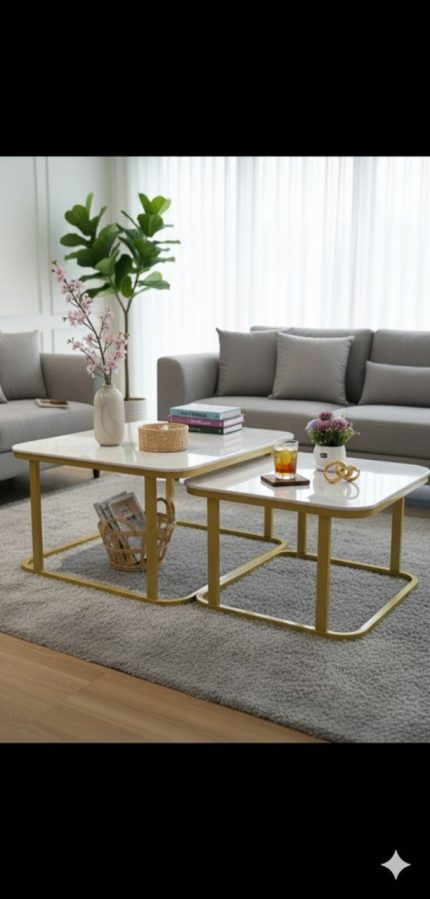 Real Marble Square Twin Center Table 70cm × 60cm