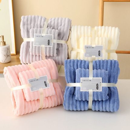 2in1 Bath towel set super soft highly absorbent quick drying coral velvet bath towel A