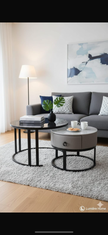 Real Marble + Glass Twin Center Table with Drawer