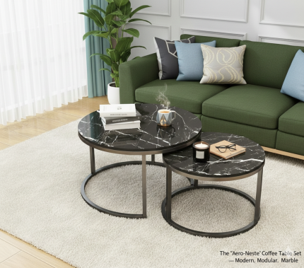 Real Marble Twin Center Table 80cm and 60cm - Black