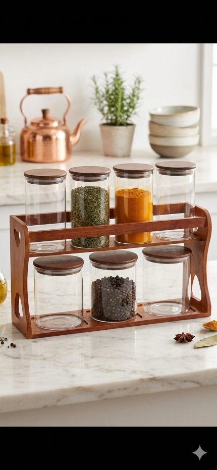 7 Piece Kitchen Storage Set with Bamboo Lid and Stand