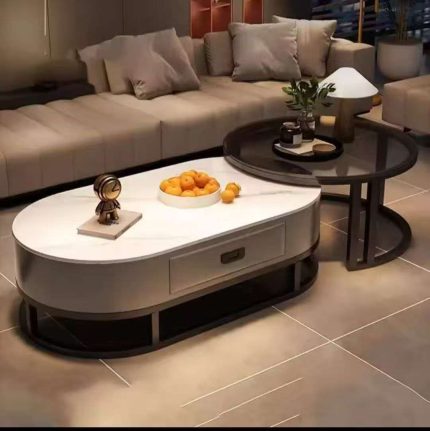 A + B Marble and Glass Luxury Center Table